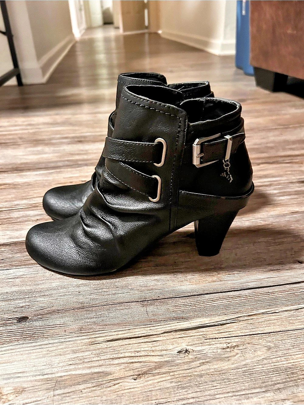 Fergalicious Black Buckle Heeled Booties size 9 M